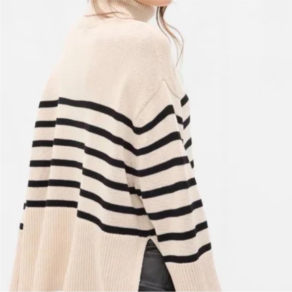 Gap Striped Cream and Black Turtleneck Sweater
